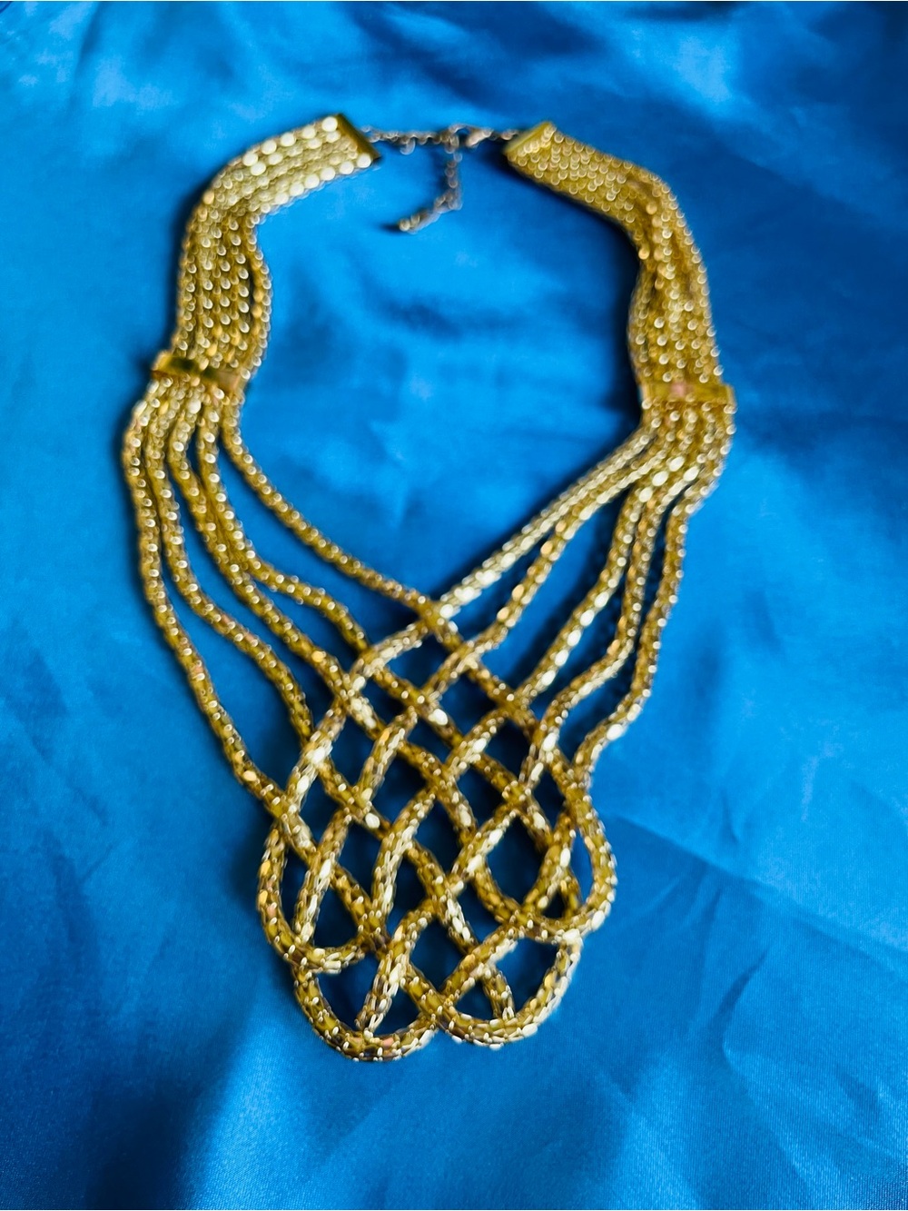 90s Braided Mesh Multi-Strand Gold Statement Necklace for Women